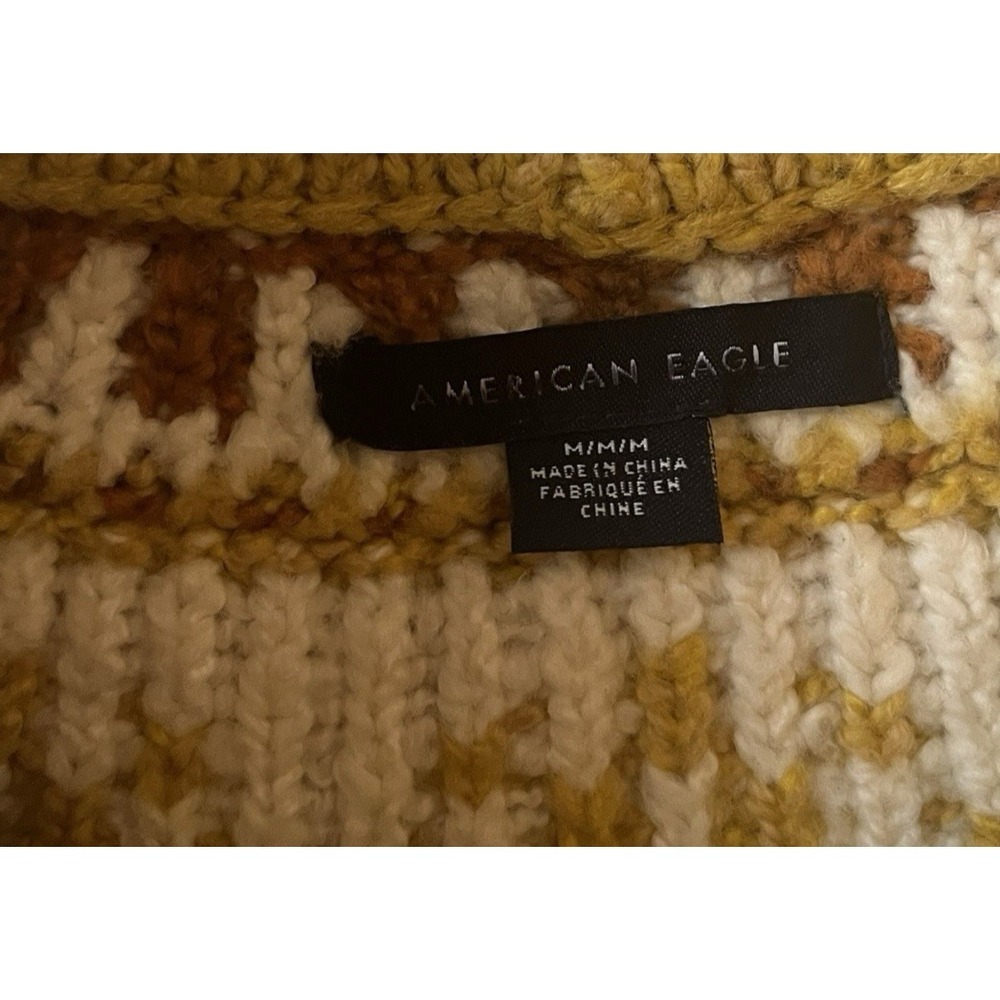 American Eagle Women's Size M Sweater Mustard Yellow Fair Isle Crop Brown Yellow - Picture 3 of 8